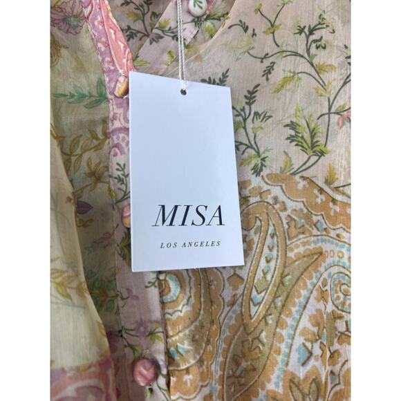 NWT MISA Los Angeles Evie Patchwork Smocked Cap Sleeve Lined Mini Dress Sz Large - Picture 4 of 7